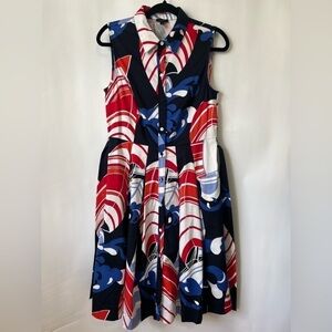 Nwot - Talbots Multi-Color Button Up Sleeveless Collared Dress. Size: 8.